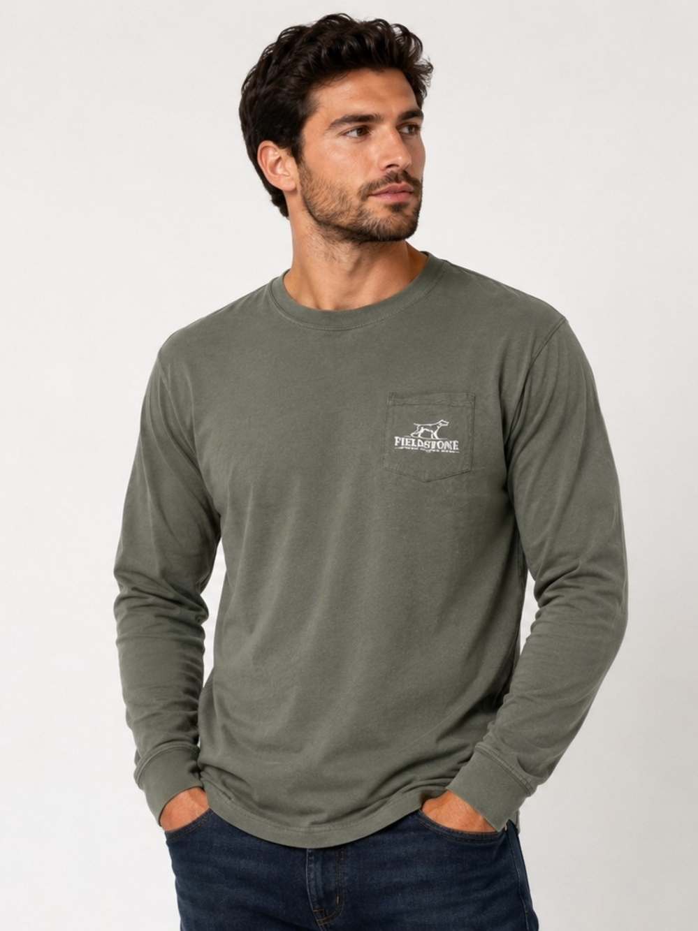 Fieldstone Men's Long Sleeve Pocket Tee — Olive Green 3XL